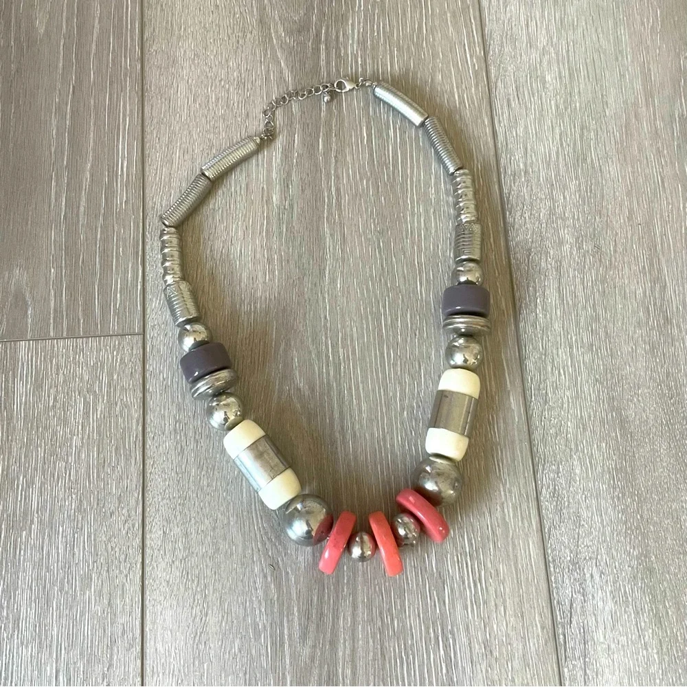 H&M Beaded Statement Necklace Silver and Pink